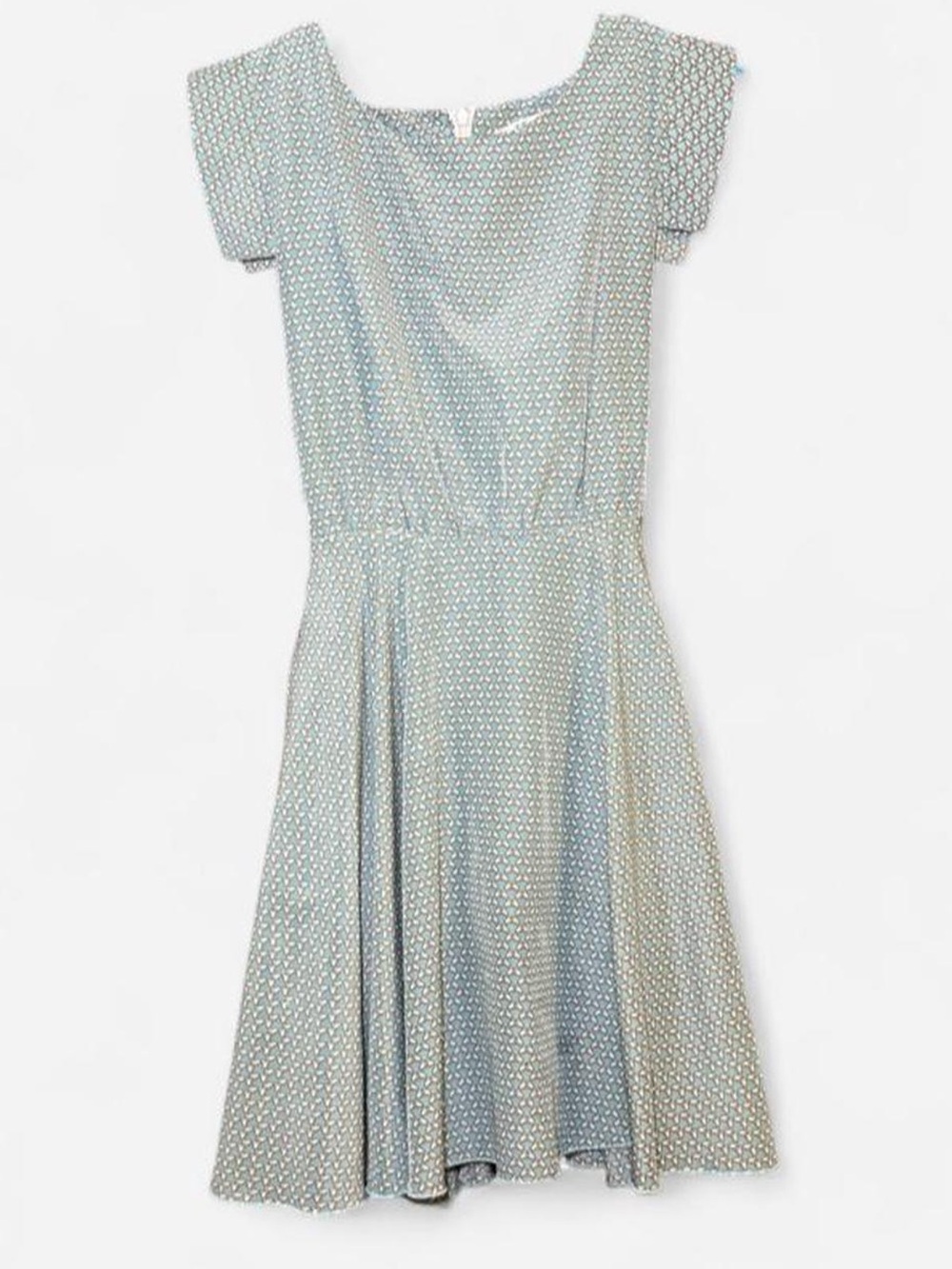 Vintage Blue/green Cap-Sleeve Fit & Flare Dress